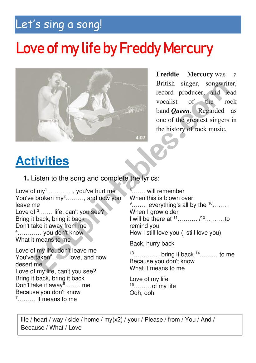 Let�s sing a song worksheet