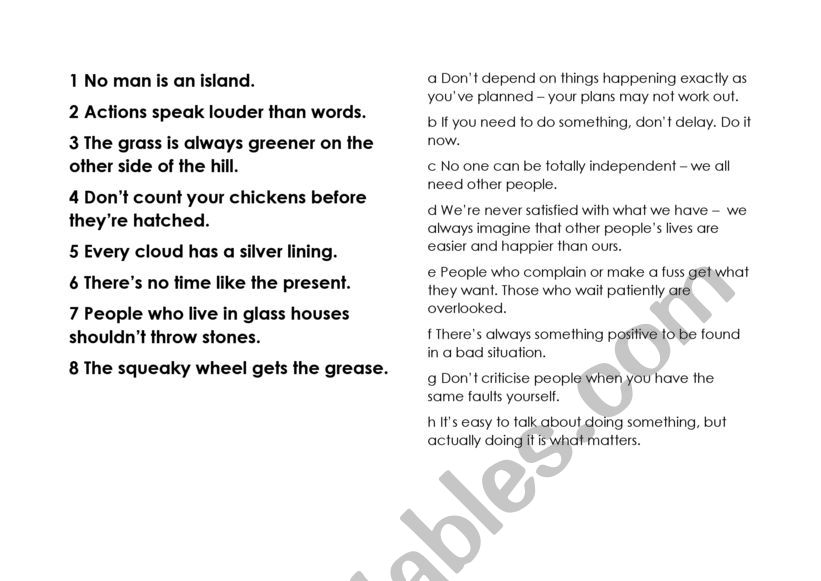 Proverbs worksheet