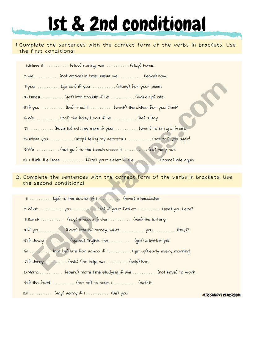 First and Second conditional exercises plus Answer Key