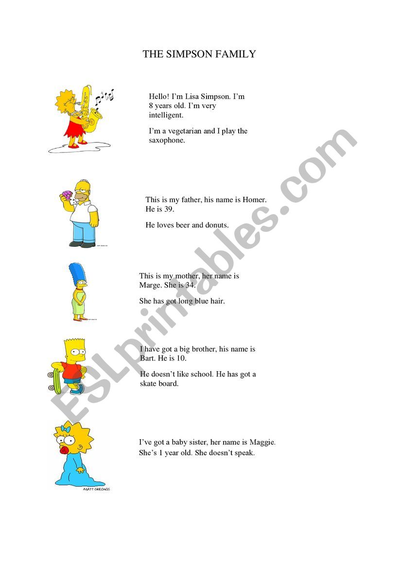 the Simpson family tree worksheet