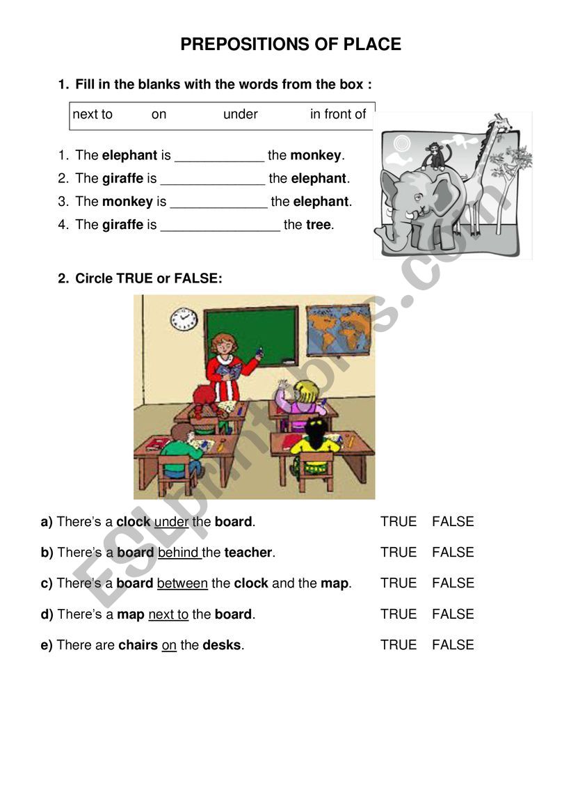 PREPOSITIONS OF PLACE worksheet