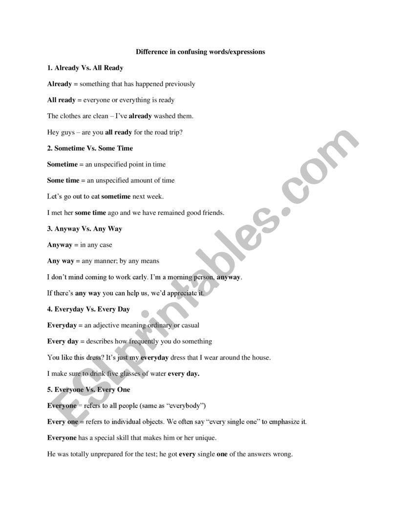 Typical confusing words and expressions