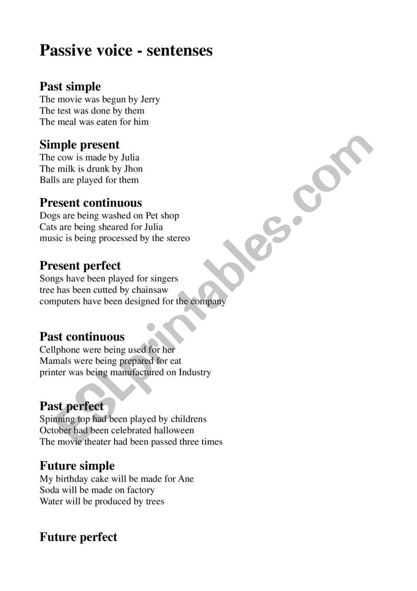 passive voice examples worksheet