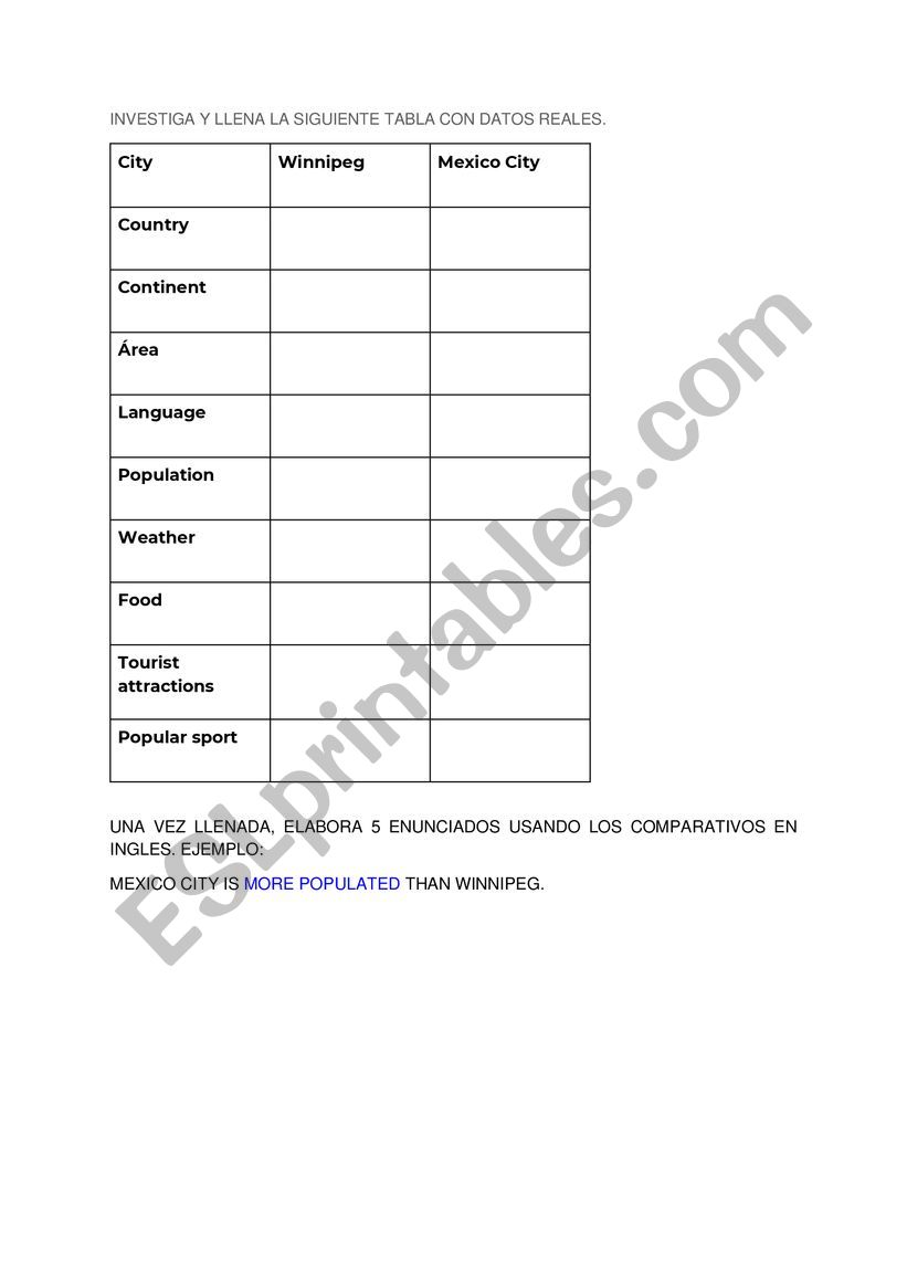 comparatives worksheet