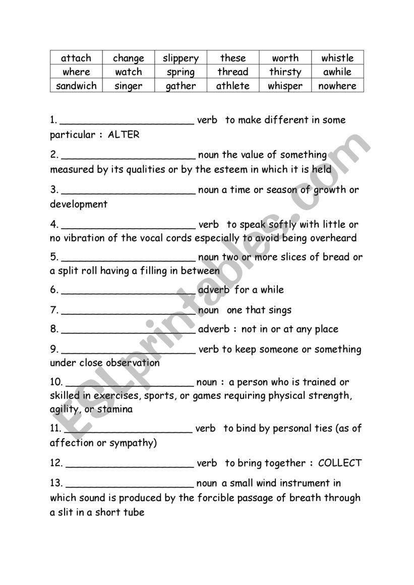 Spelling Words Definitions Grade 4 Week 2