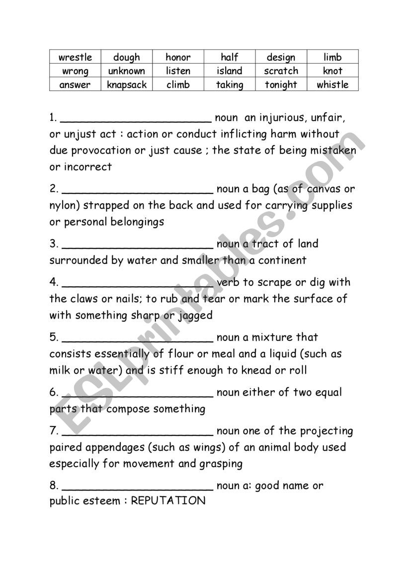 Grade Five Spelling Definitions Week 24