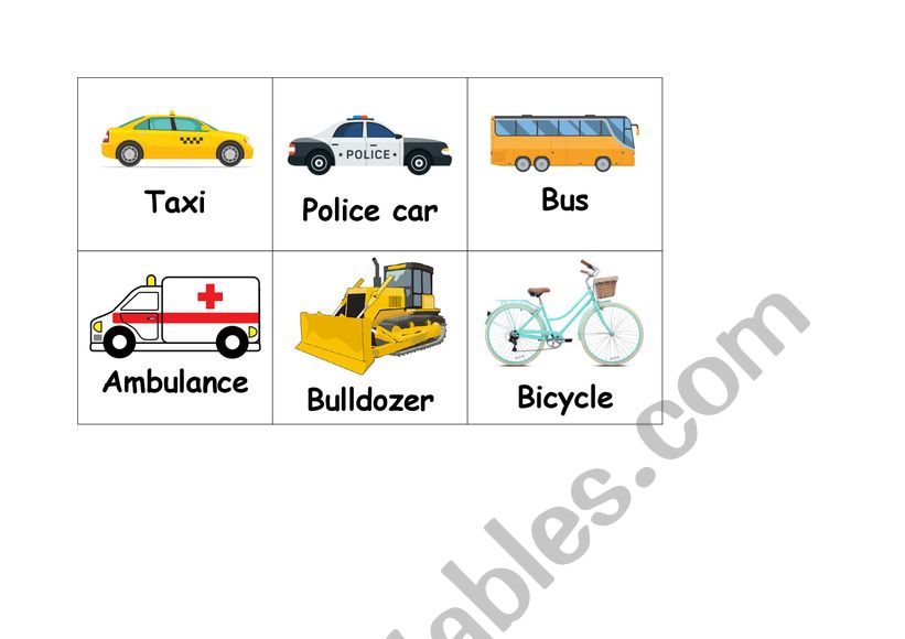 Vehicles syllable sorting game  