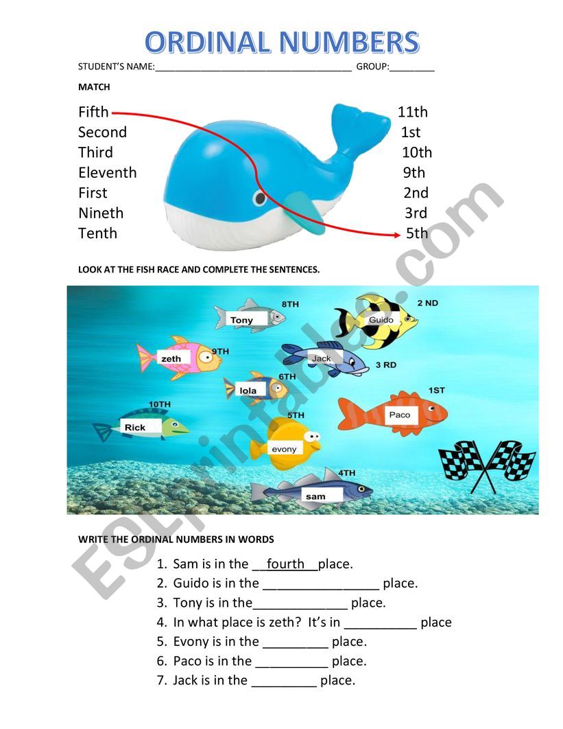 ORDINAL NUMBERS worksheet