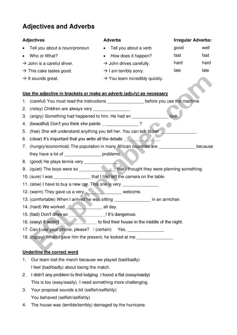 Adjectives and Adverbs worksheet