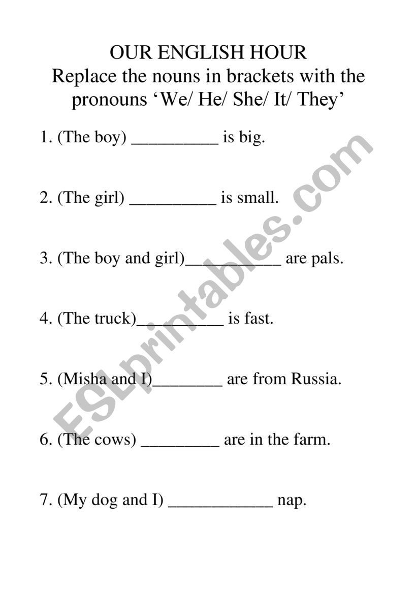 Personal Pronouns Worksheet worksheet