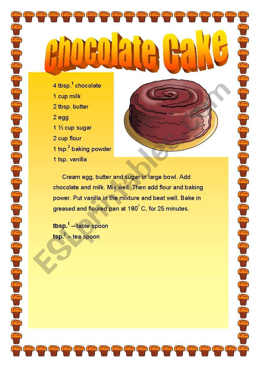 CHOCOLATE CAKE worksheet