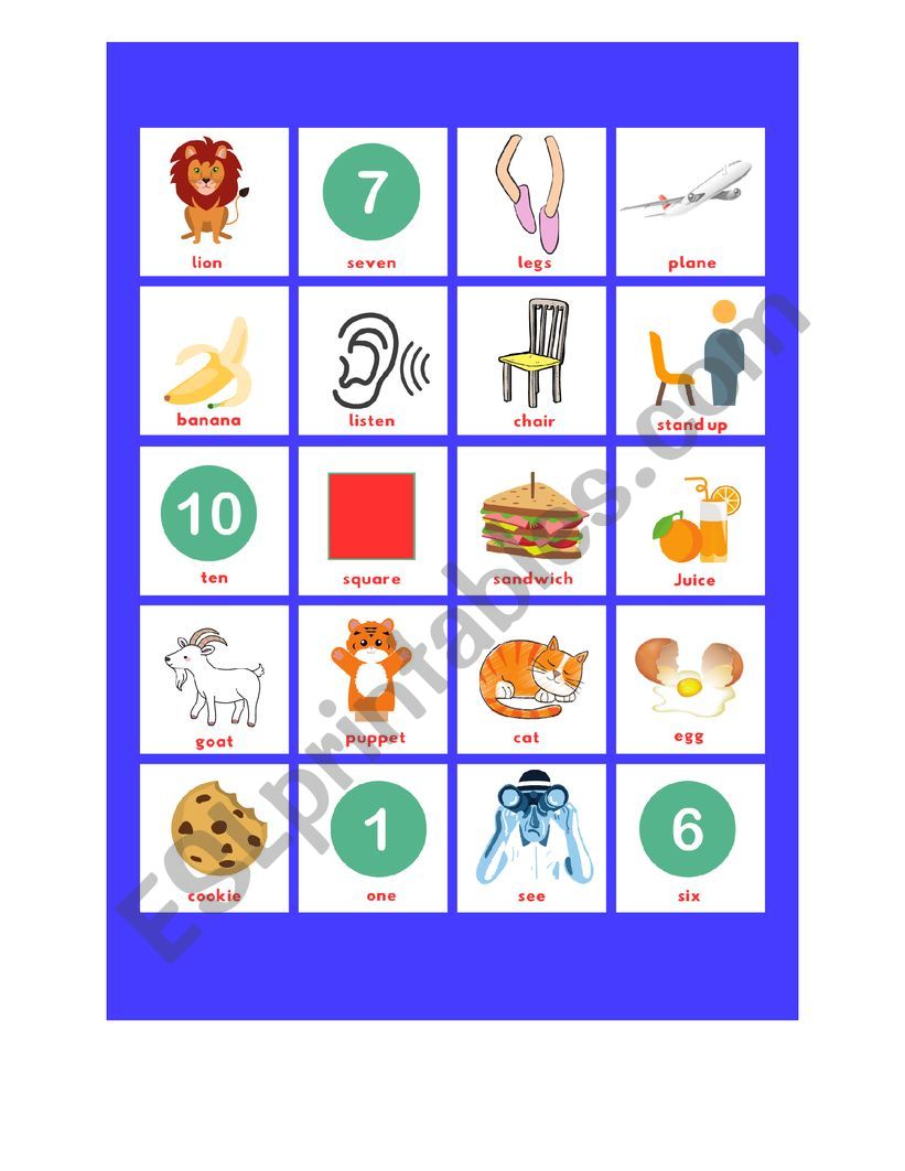 Bingo game worksheet