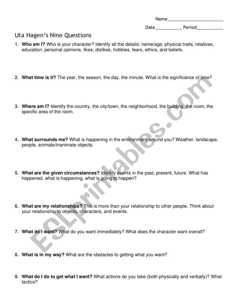 Uta Hagan�s Characterization Questions