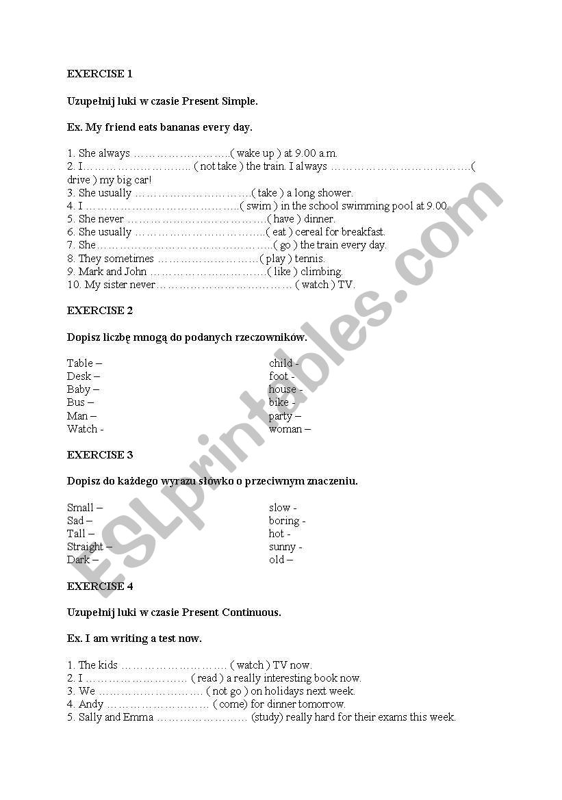 Revision exercises worksheet