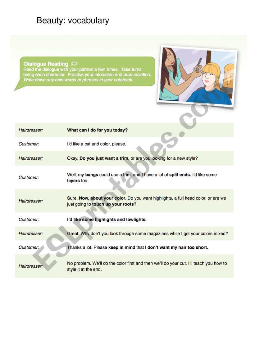 Beauty: vocabulary worksheet