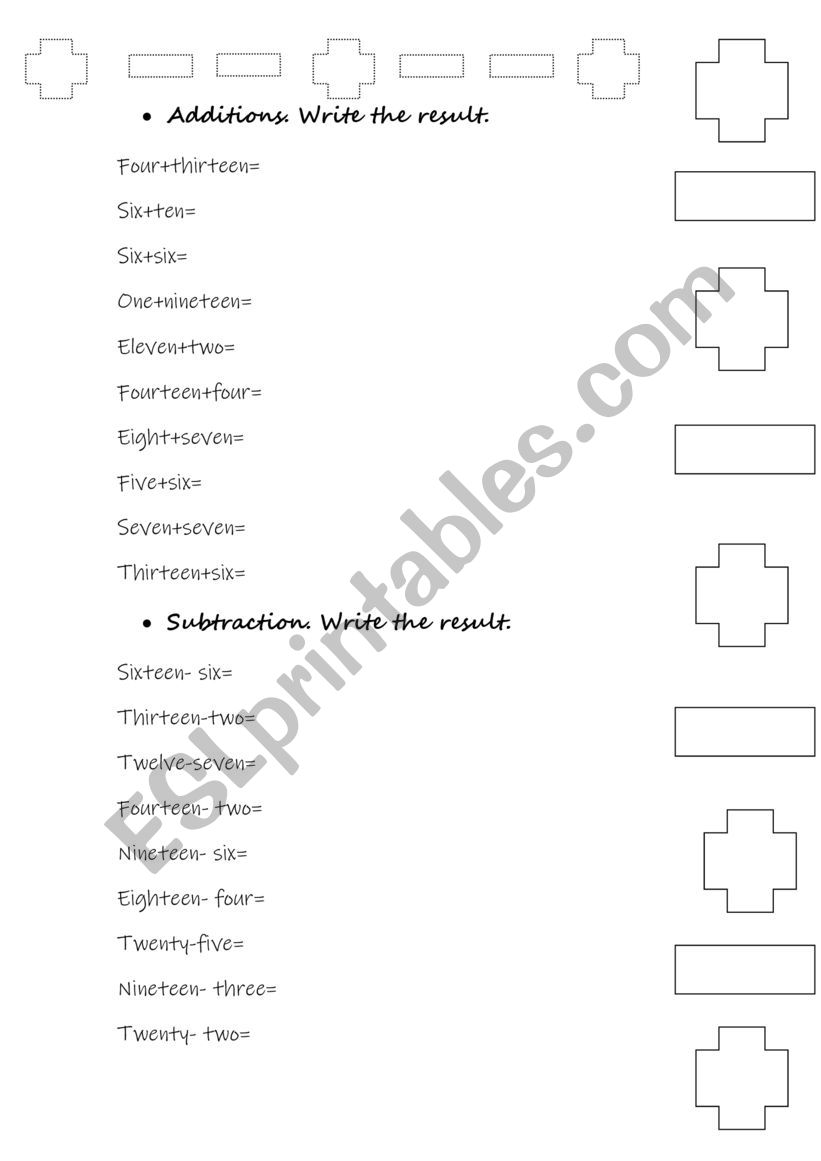 Additions and subtractions : numbers 10-20