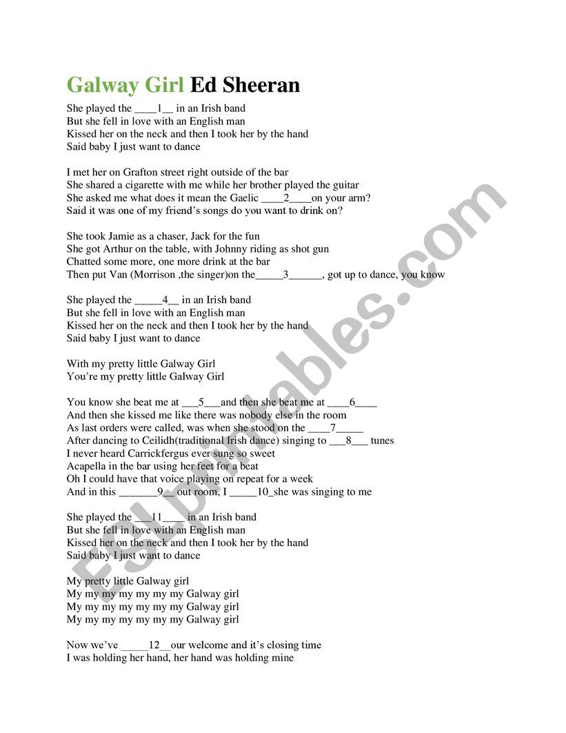 galway girl worksheet