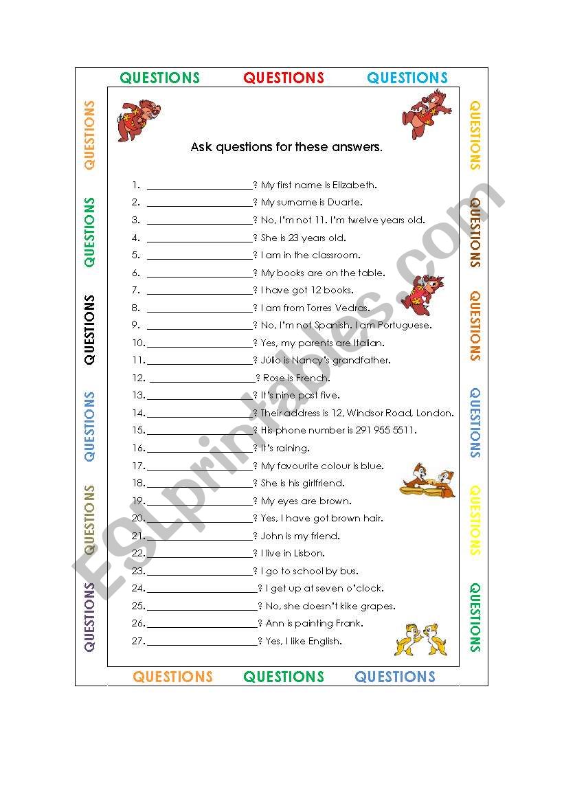 Questions worksheet