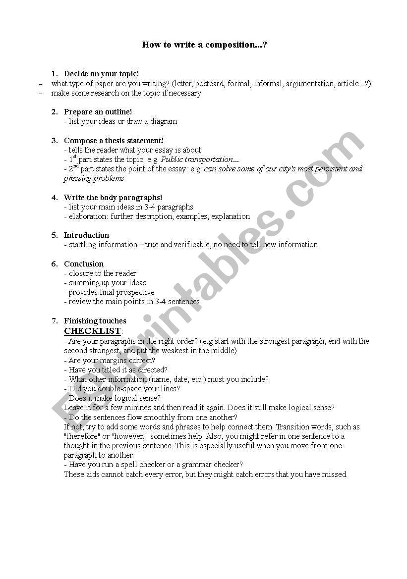 How to write a composition worksheet