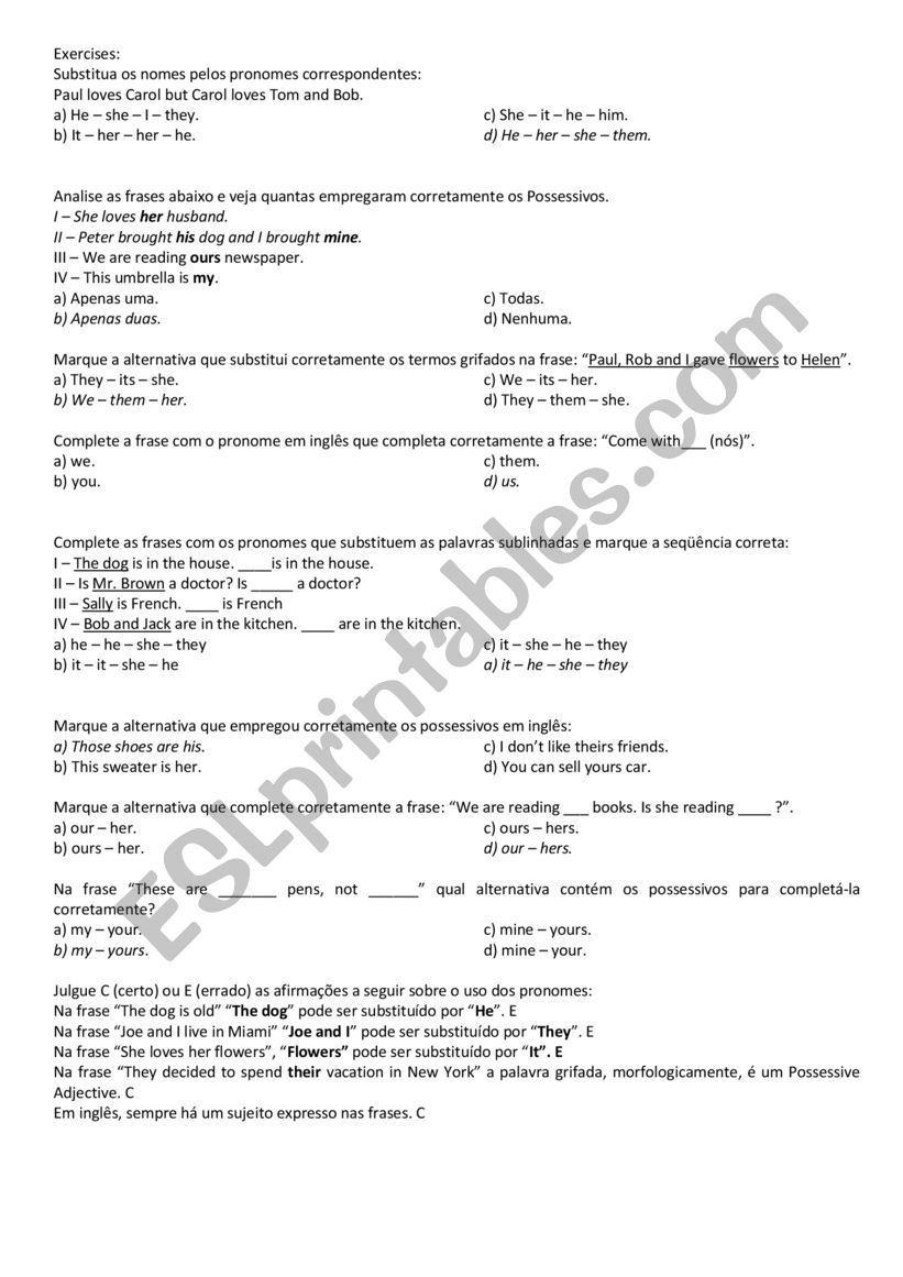 Pronouns - object, subject, possessive, adjective