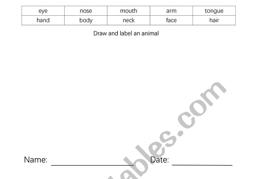 Draw and Label an Animal worksheet