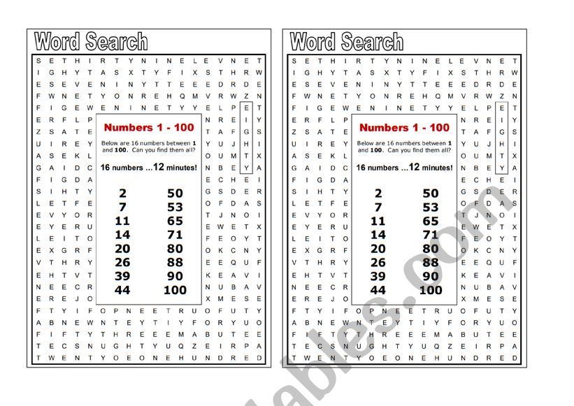 numbers worksheet