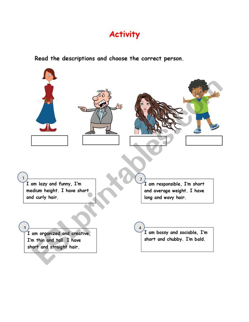 Physical appearance  worksheet