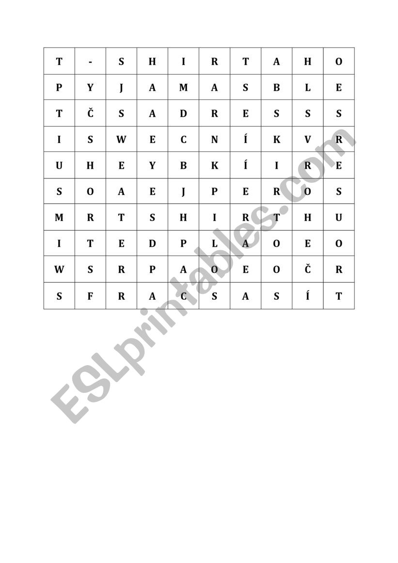 Clothes - wordsearch worksheet