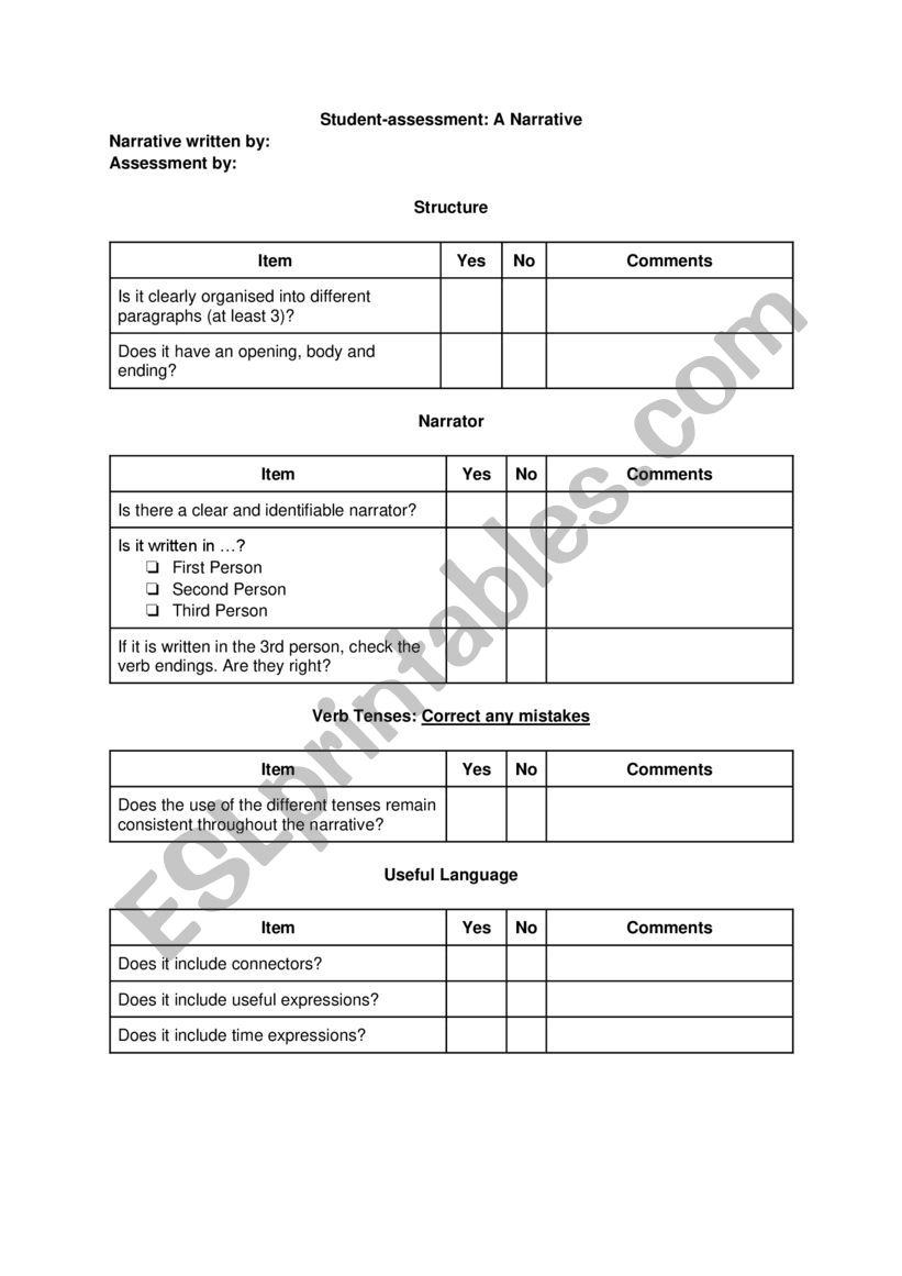 PEER-ASSESSMENT RUBRIC - A NARRATIVE