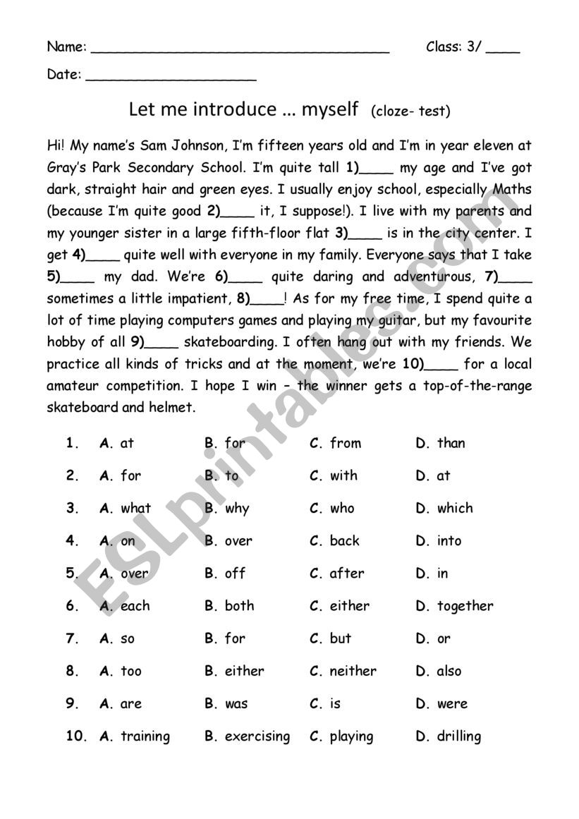 Let me introduce myself worksheet