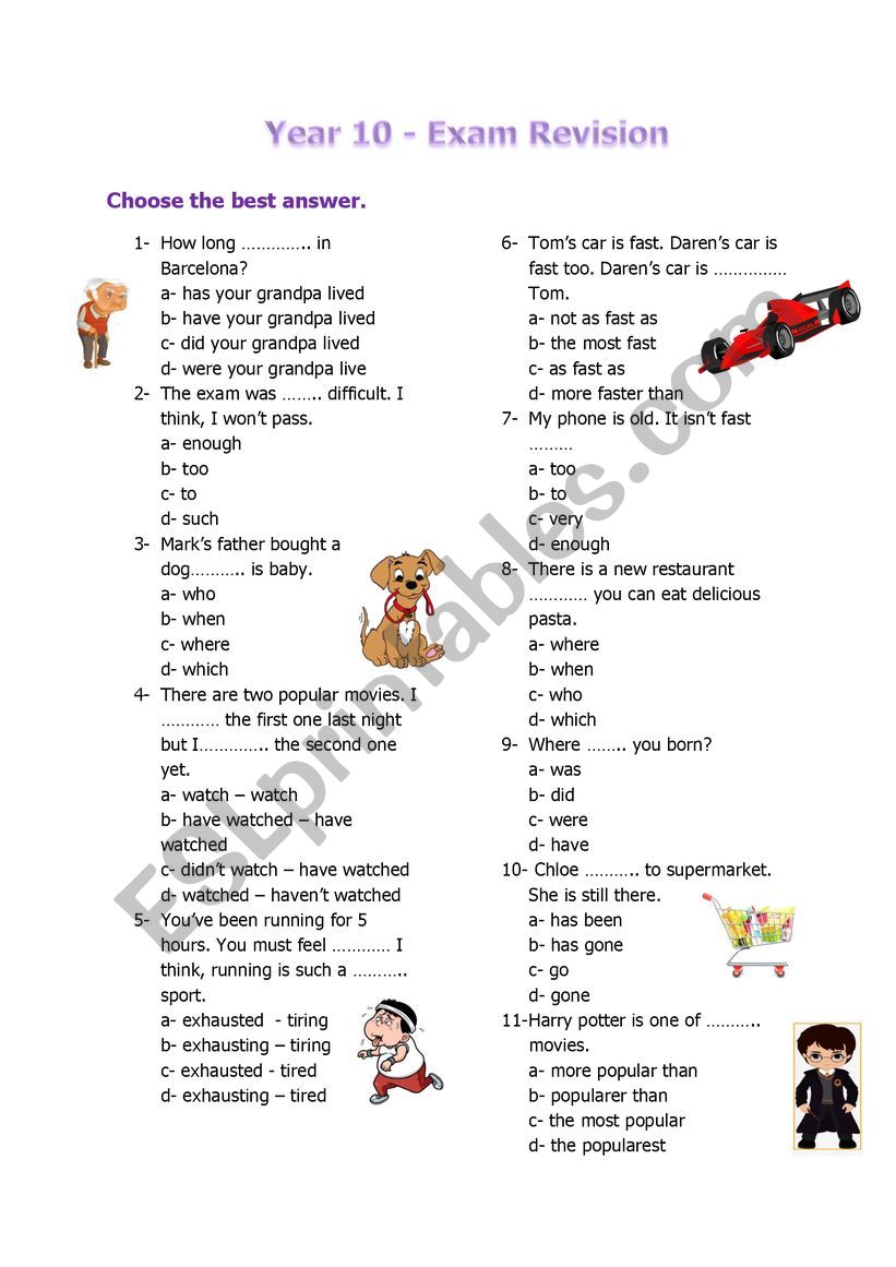 Grade 10 Revision worksheet