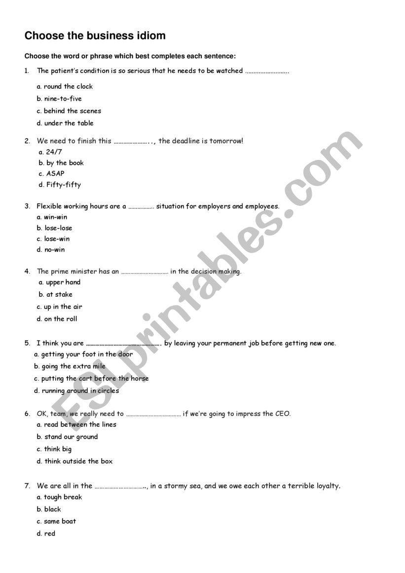 Business English Idioms worksheet