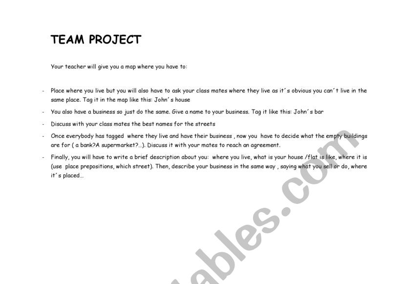 TEAM PROJECT  worksheet