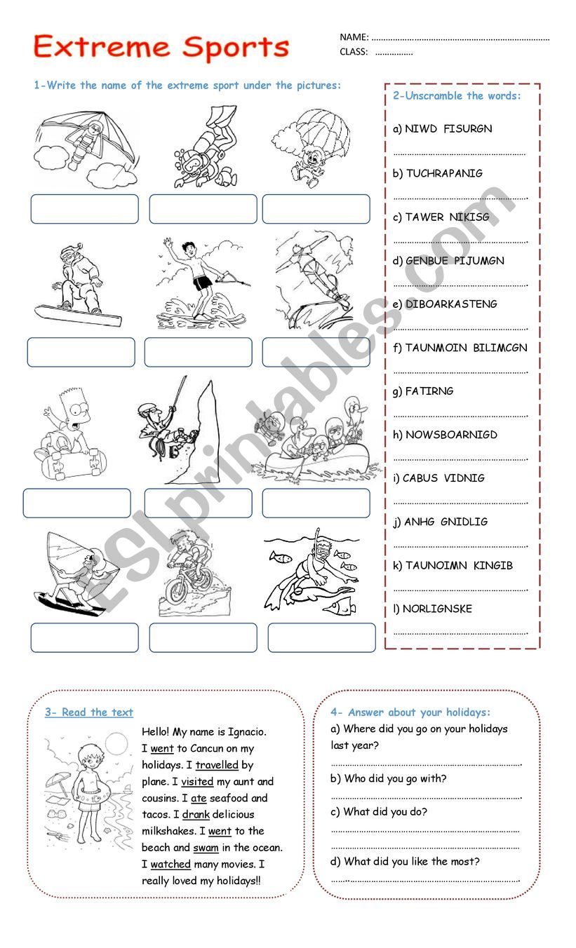 EXTREME SPORTS worksheet