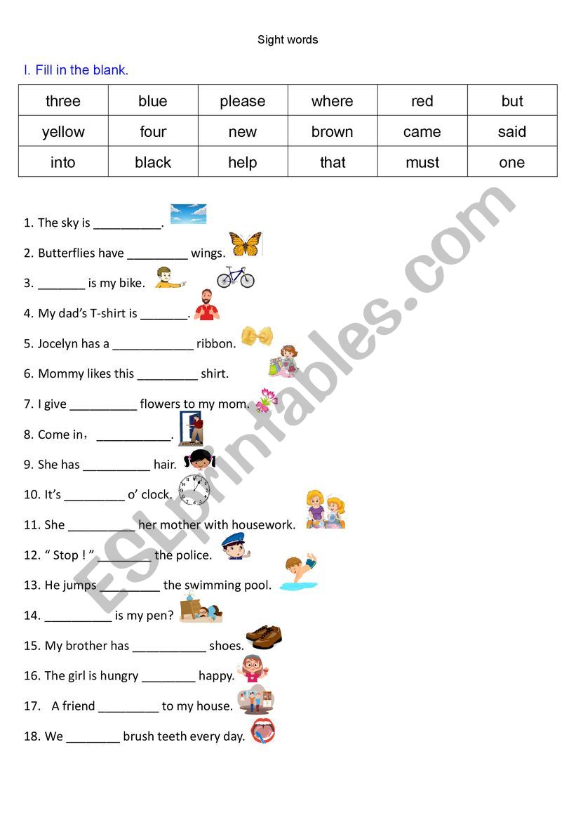 sight words worksheet