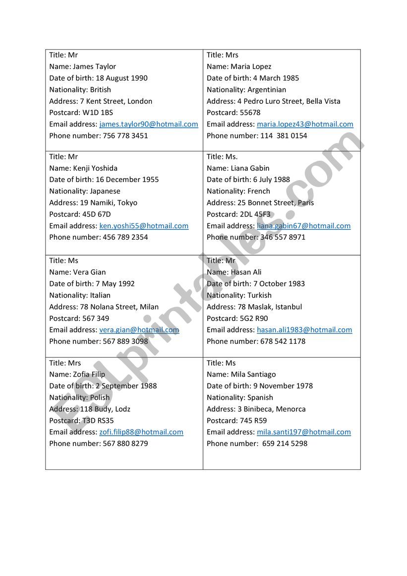 id cards worksheet
