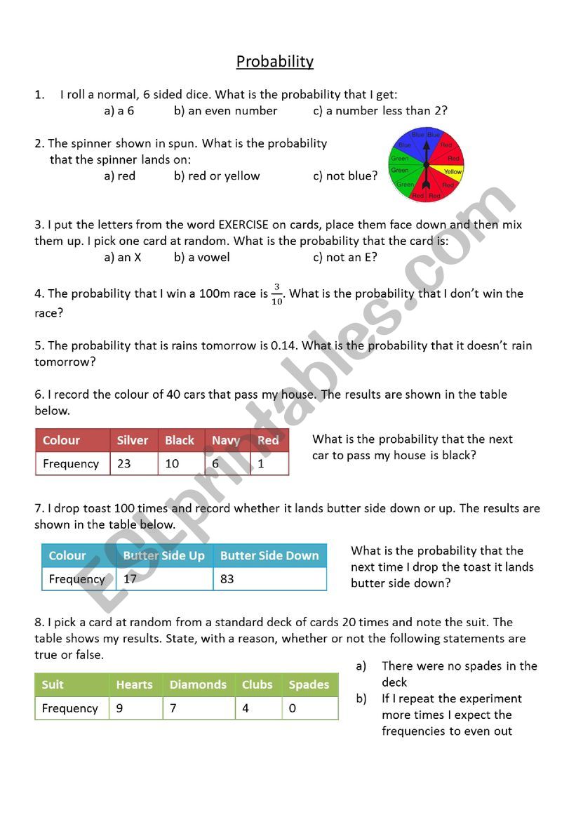 Probability  worksheet