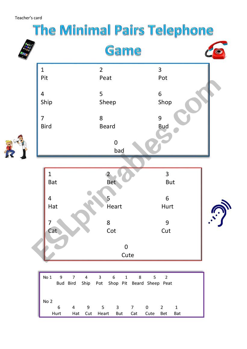 Minimal Pair Telephone Game worksheet