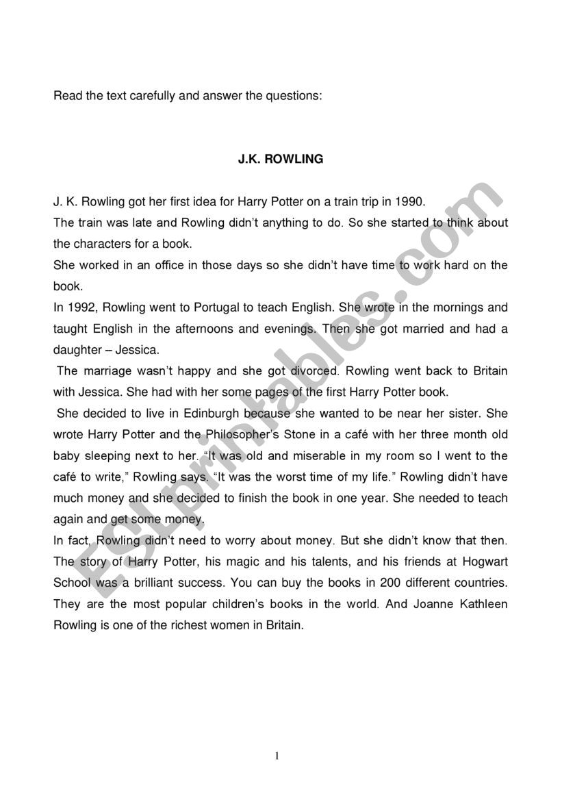 JK ROWLING reading comprehension  dyslexic students 