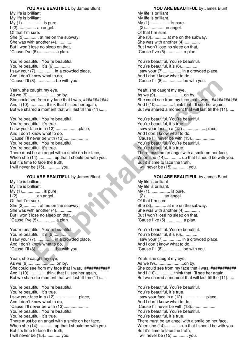 Song You are beautiful by James Blunt