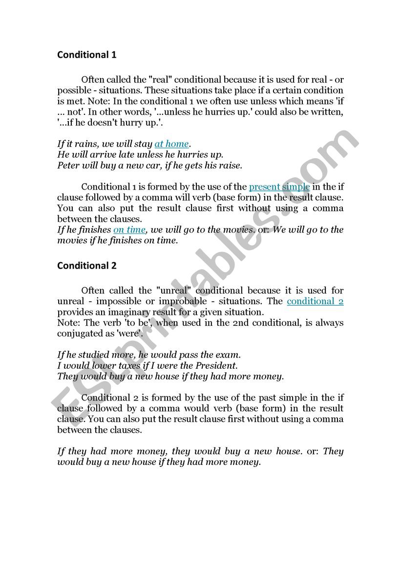 Conditionals Exercises worksheet