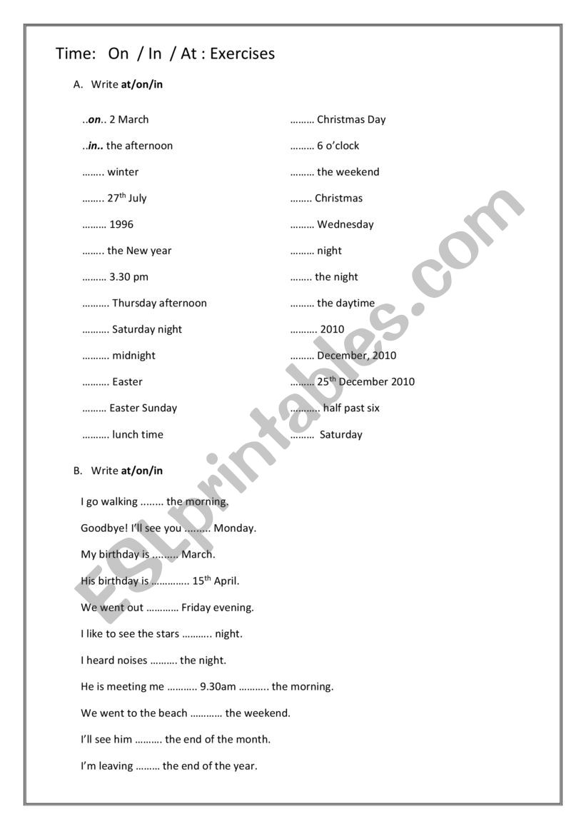 prepositions of place worksheet