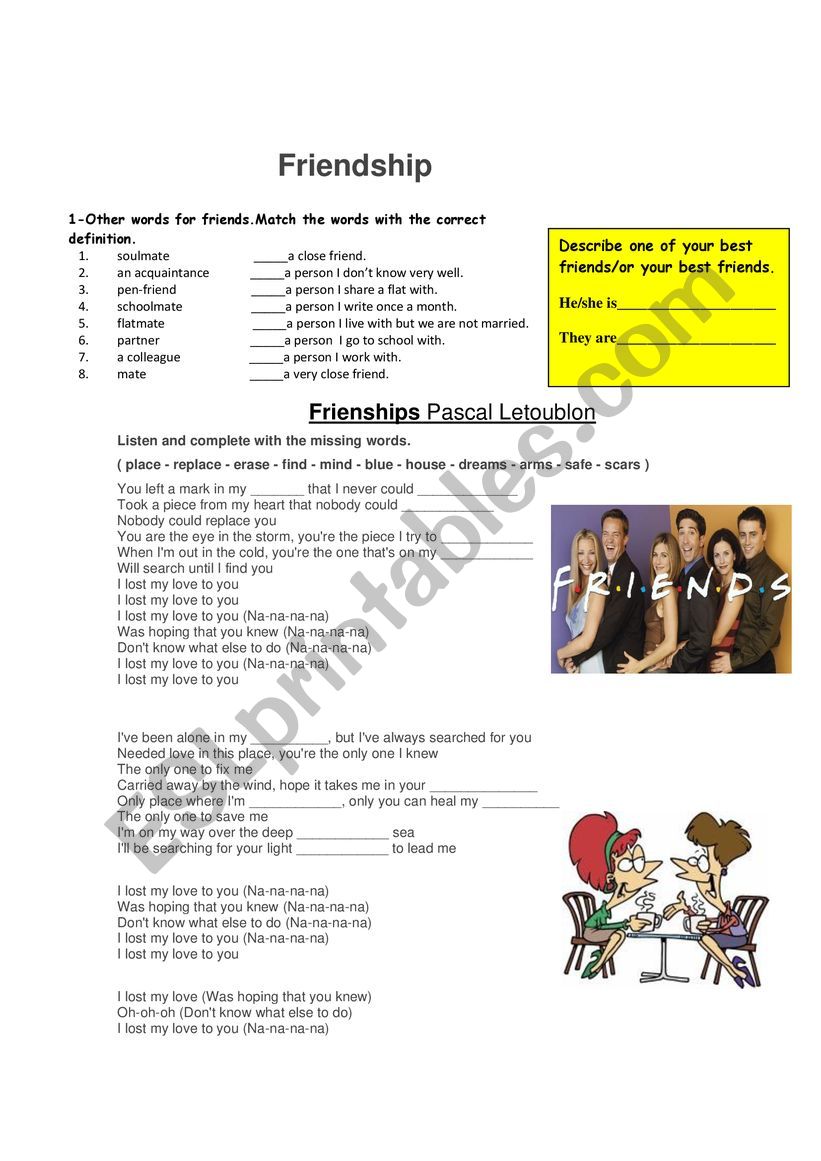 Friendship - song worksheet