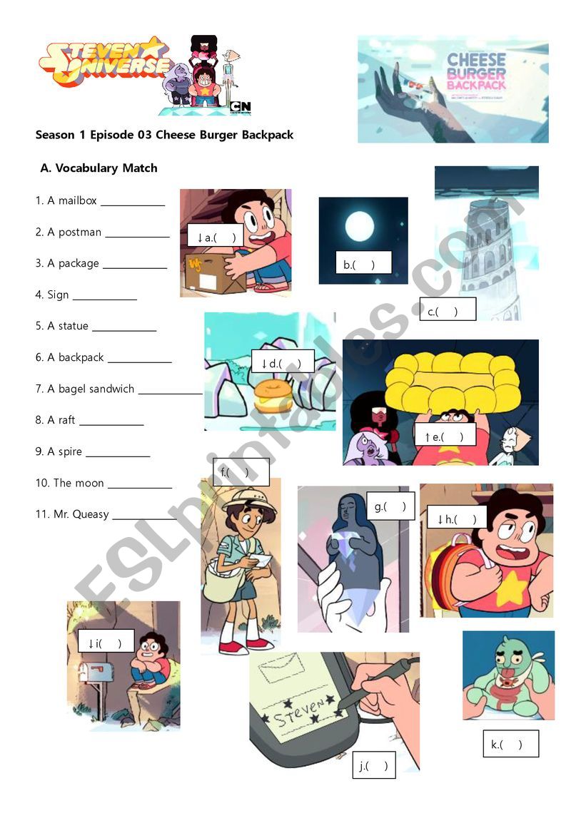 Steven Universe Worksheet  SE1EP03 Cheeseburger Backpack