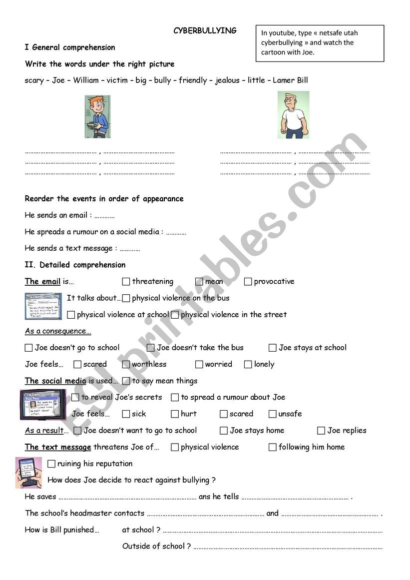 cyberbullying worksheet