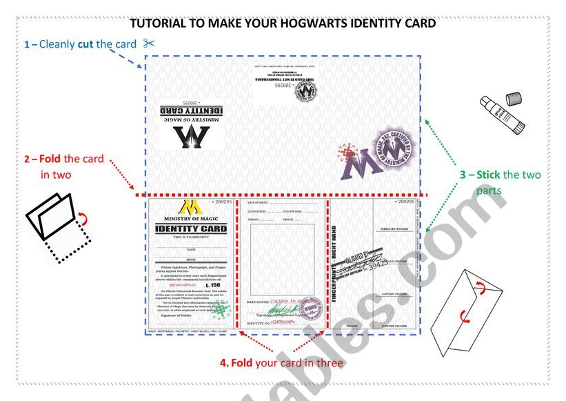 Hogwarts ID card tutorial worksheet