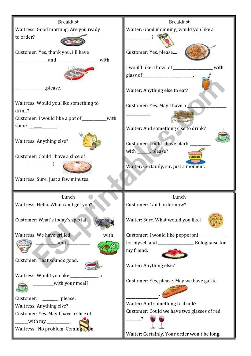 Order food worksheet
