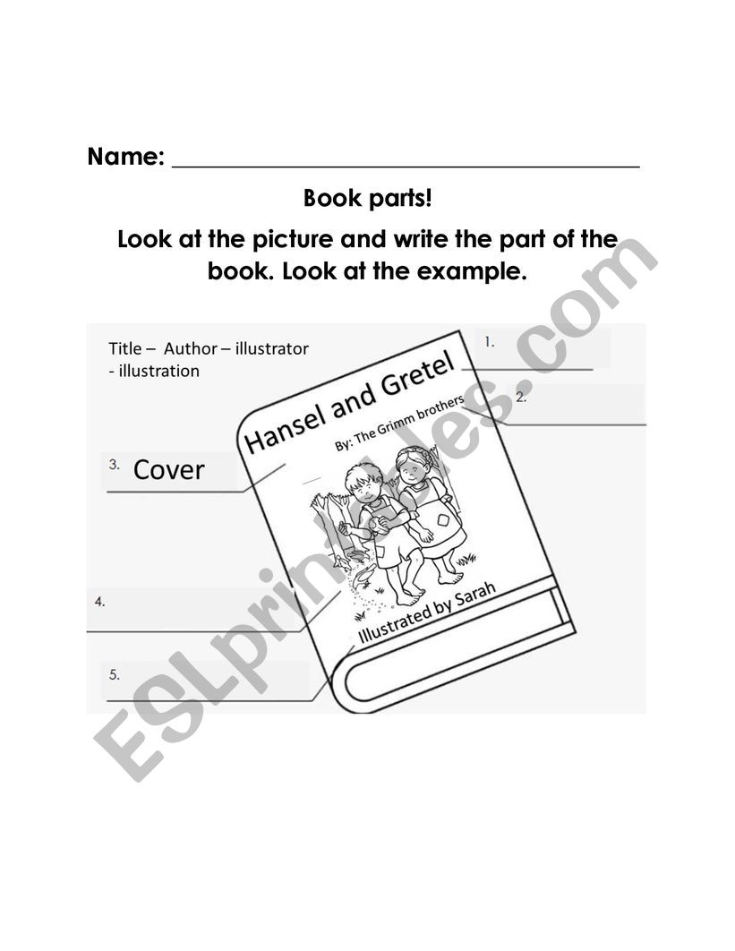 Book parts worksheet