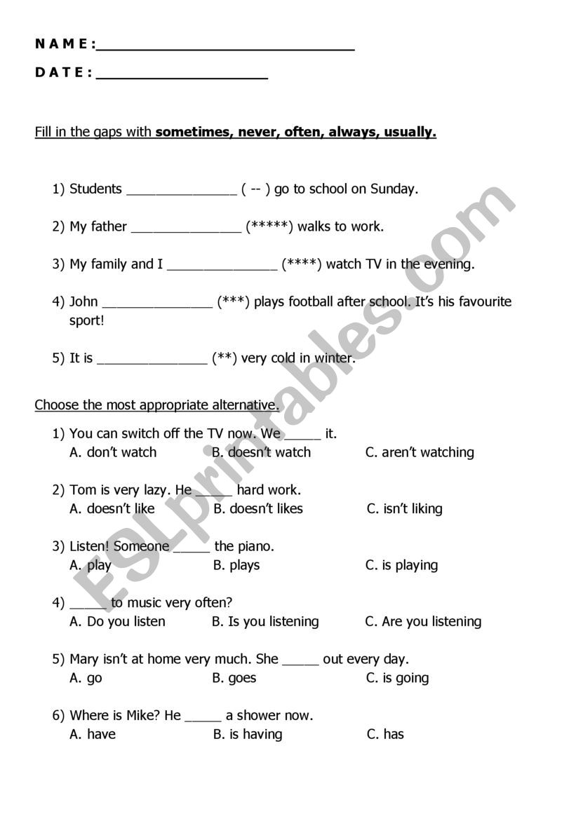 Simple Present - Present Continuous worksheet