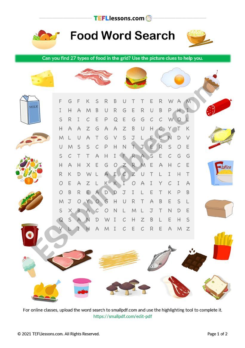 Food Word Search worksheet